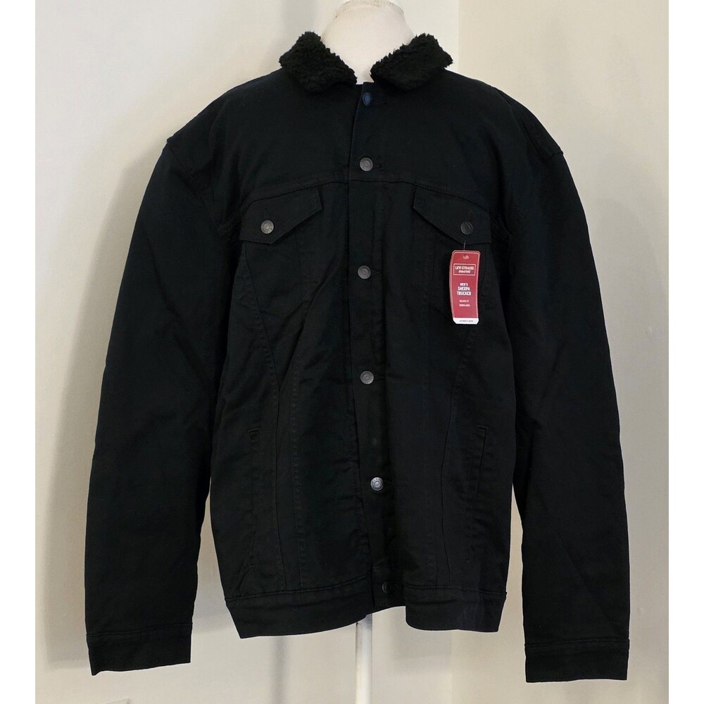Levi’s Men's Relaxed Fit Button Front Sherpa Trucker Jacket XXL Black Canvas NEW - Picture 3 of 15